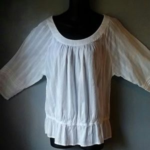 Loft boho scoop neck white vertical stripe top